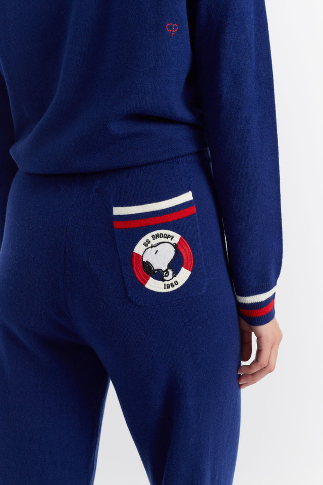 Blue Wool-Cashmere Snoopy Nautical Wide-Leg Track Pants image 4