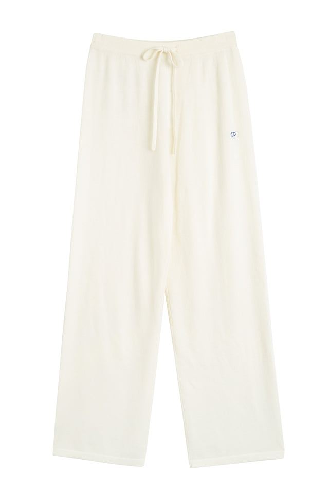 Cream Wool-Cashmere Snoopy Nautical Wide-Leg Track Pants image 2