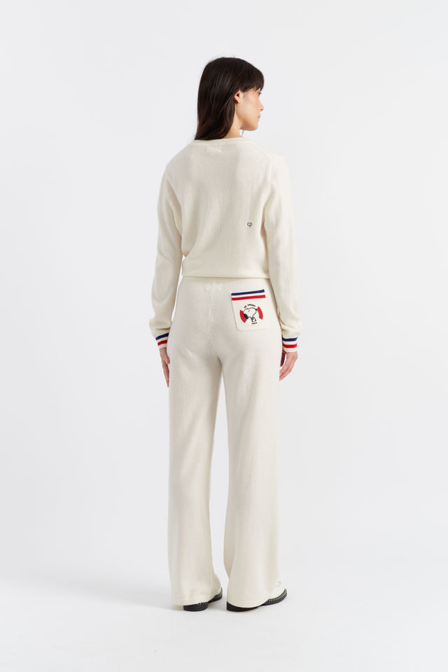 Cream Wool-Cashmere Snoopy Nautical Wide-Leg Track Pants image 1