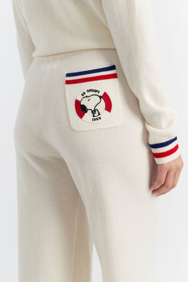 Cream Wool-Cashmere Snoopy Nautical Wide-Leg Track Pants image 4