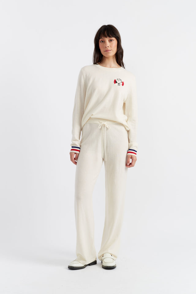 Cream Wool-Cashmere Snoopy Nautical Wide-Leg Track Pants image 3