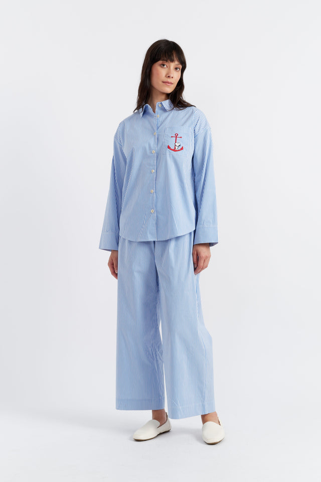 Women's Chinti and Parker Co-Ord Blue Cotton Snoopy Anchor detail Size XS-3L image 1