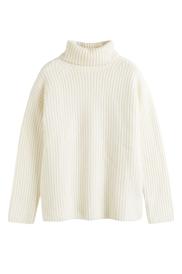 Cream Rib-Knit Cashmere Rollneck Sweater image 2