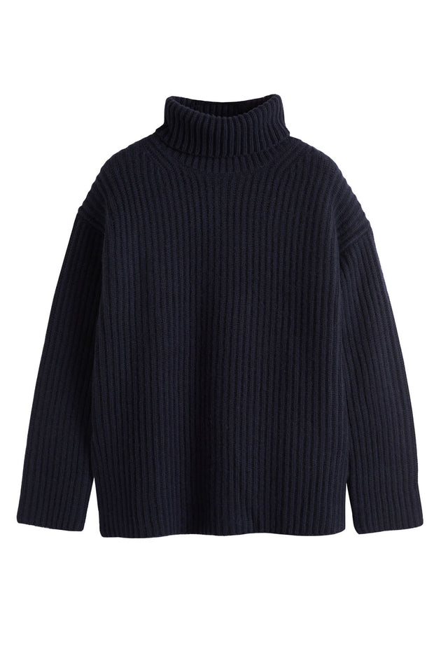 Navy Rib-Knit Cashmere Rollneck Sweater image 2