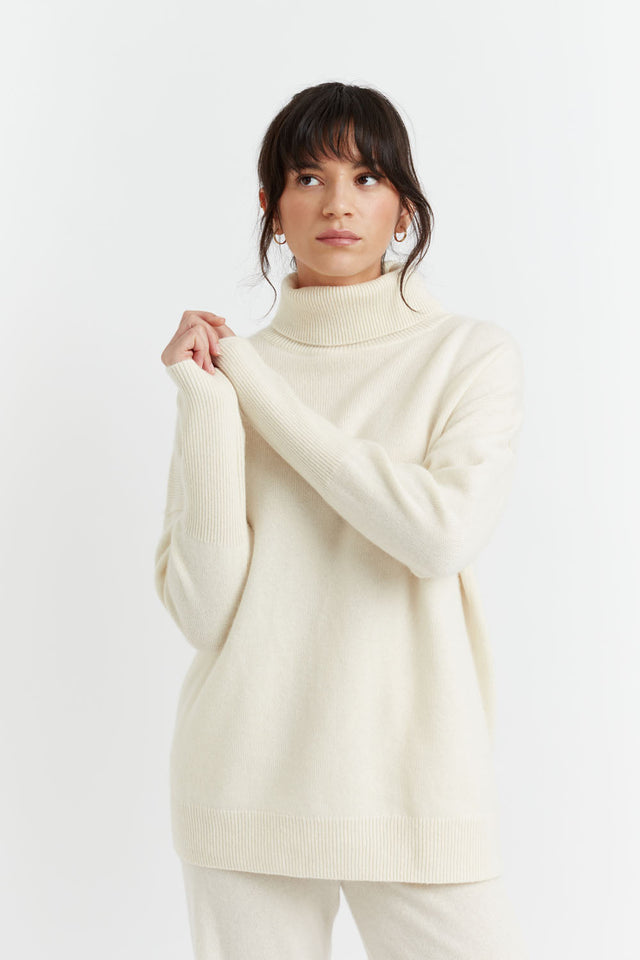 Cream Pure Cashmere Rollneck Sweater image 4