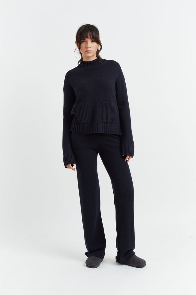 Navy Pure Cashmere Wide-Leg Pants image 4