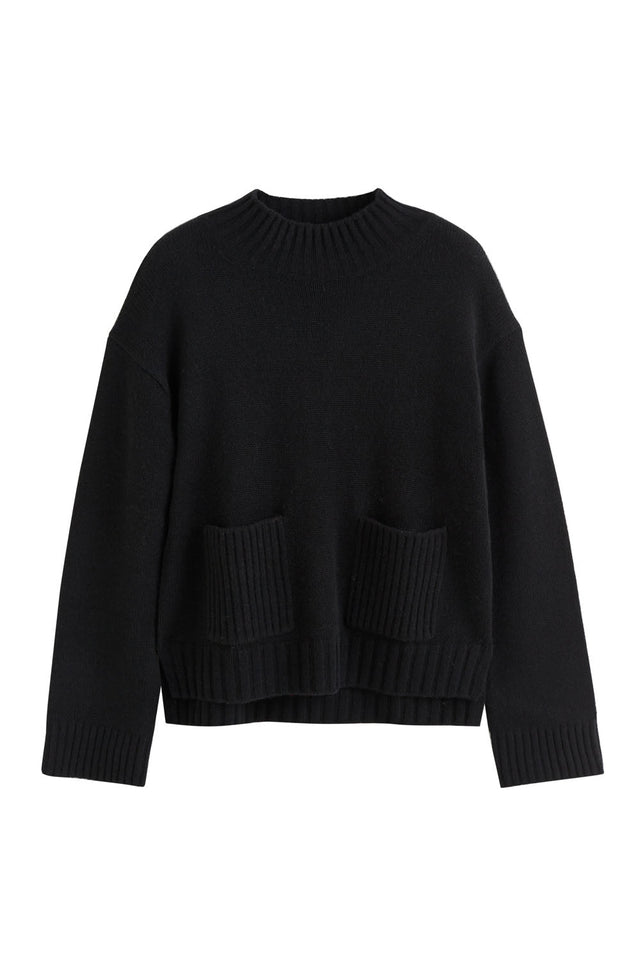 Black Pure Cashmere Patch Pocket Sweater image 2