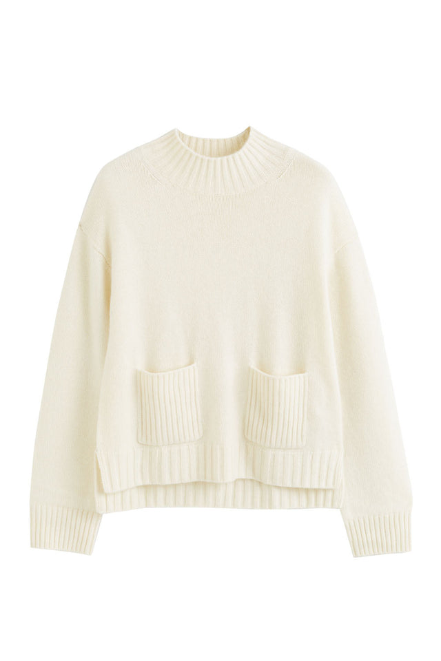 Cream Pure Cashmere Patch Pocket Sweater image 2