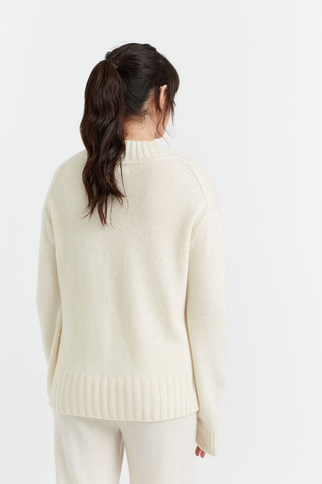 Cream Pure Cashmere Patch Pocket Sweater image 3