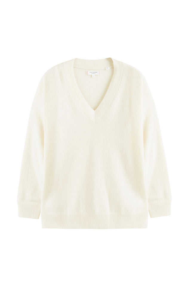 Cream Cashmere V-Neck Sweater image 2