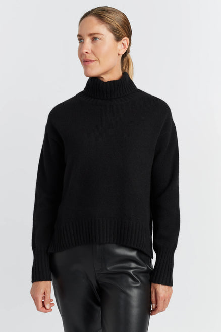 Black Pure Cashmere Relaxed Rollneck Sweater