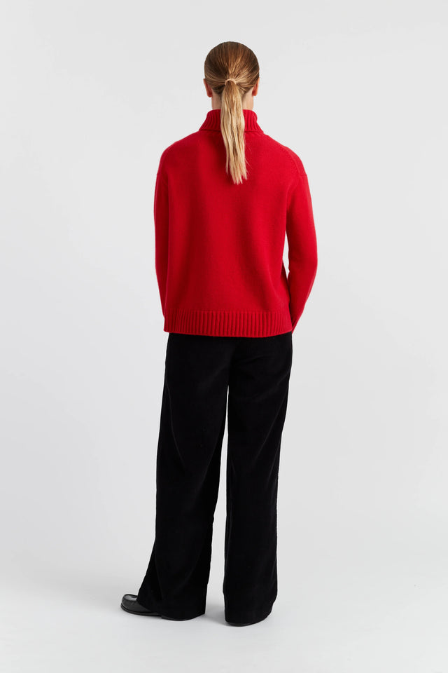 Velvet-Red Pure Cashmere Relaxed Rollneck Sweater image 3