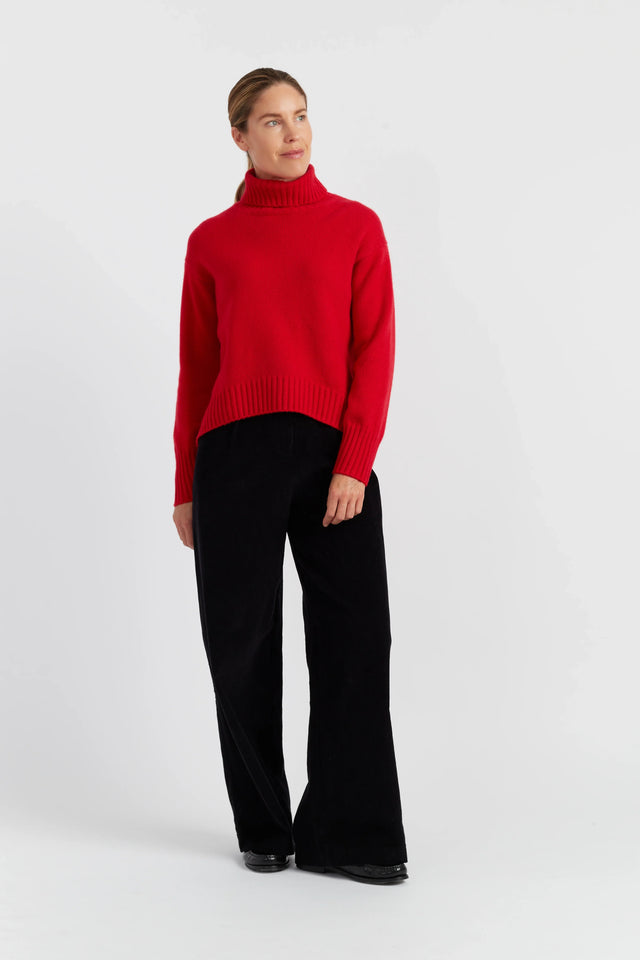 Velvet-Red Pure Cashmere Relaxed Rollneck Sweater image 2