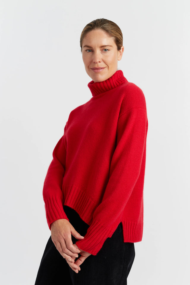Velvet-Red Pure Cashmere Relaxed Rollneck Sweater image 1