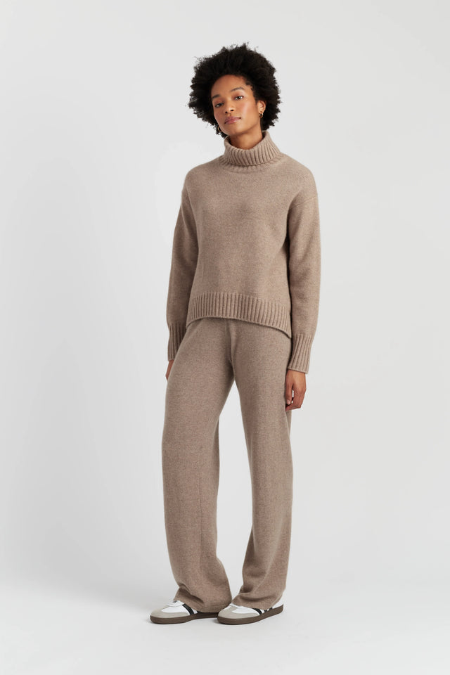 Warm-Oatmeal Pure Cashmere Relaxed Rollneck Sweater image 1