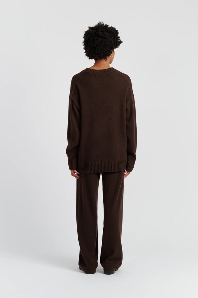 Chocolate Pure Cashmere Chunky Crew Neck Sweater image 3