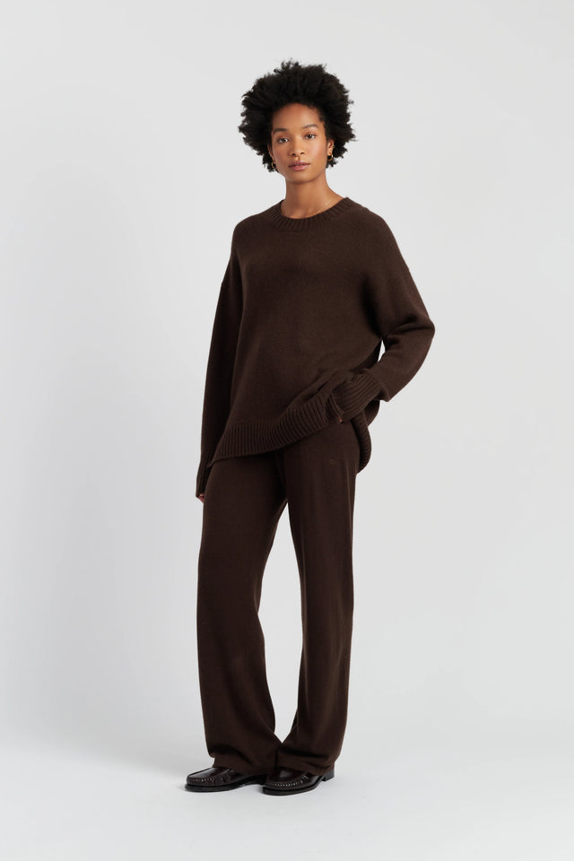 Chocolate Pure Cashmere Chunky Crew Neck Sweater image 2