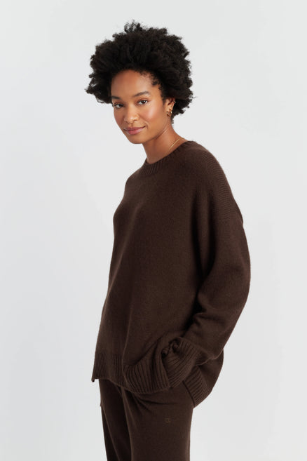 Chocolate Pure Cashmere Chunky Crew Neck Sweater
