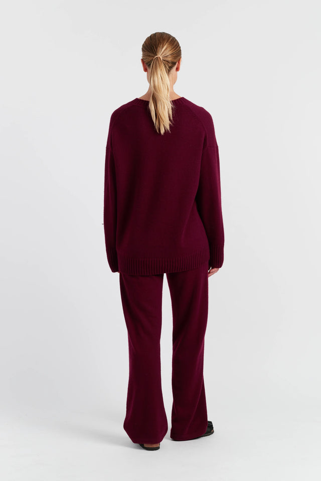 Claret Pure Cashmere Chunky Crew Neck Sweater image 3