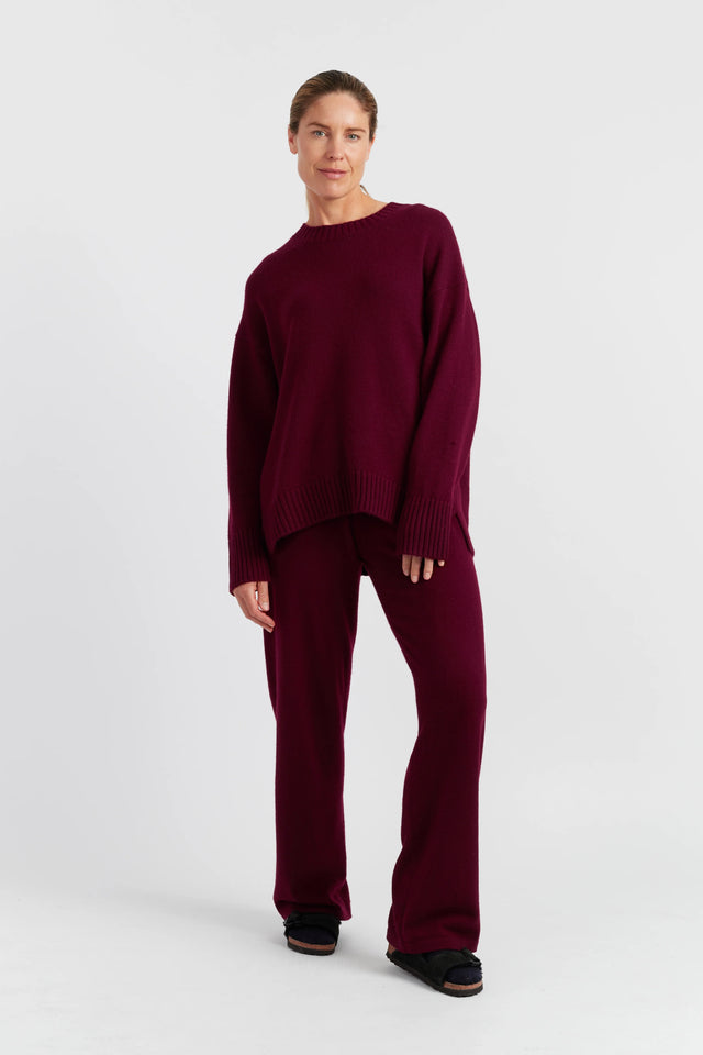 Claret Pure Cashmere Chunky Crew Neck Sweater image 2