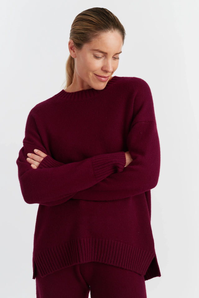 Claret Pure Cashmere Chunky Crew Neck Sweater image 1