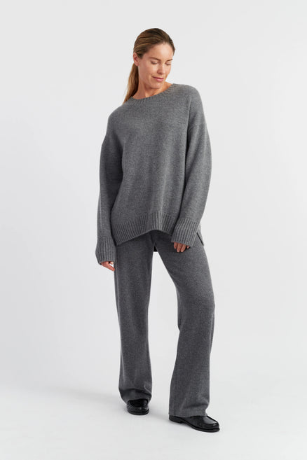 Mid-Grey Pure Cashmere Chunky Crew Neck Sweater