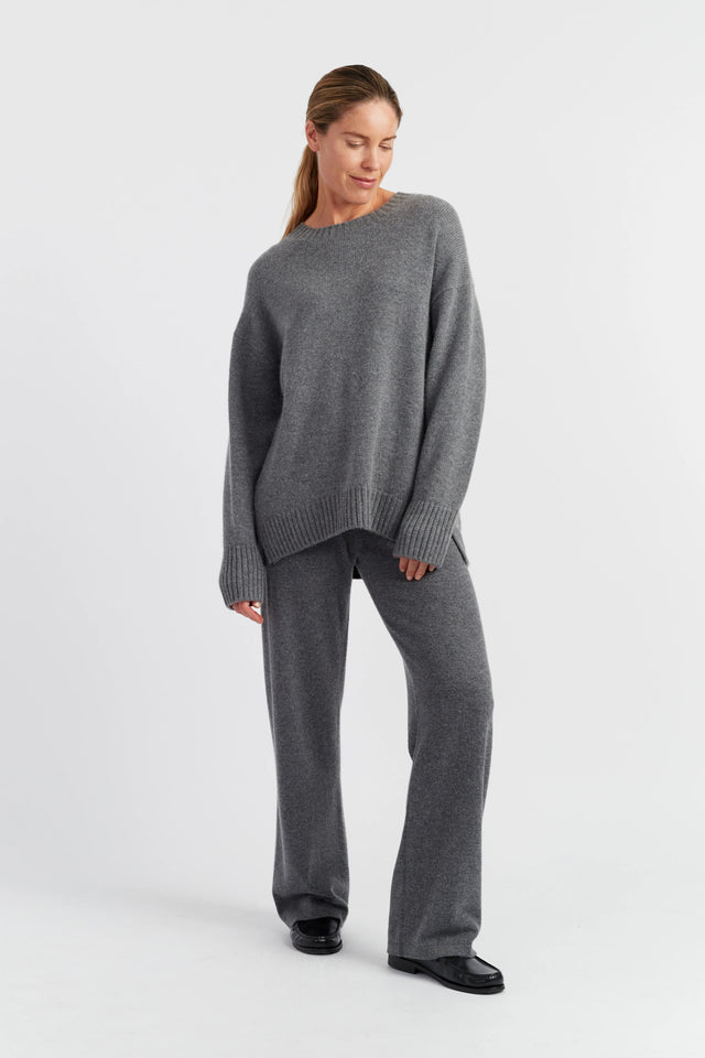 Mid-Grey Pure Cashmere Chunky Crew Neck Sweater image 1