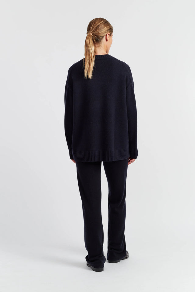 Navy Pure Cashmere Chunky Crew Neck Sweater image 3
