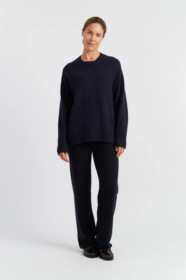 Navy Pure Cashmere Chunky Crew Neck Sweater image 2