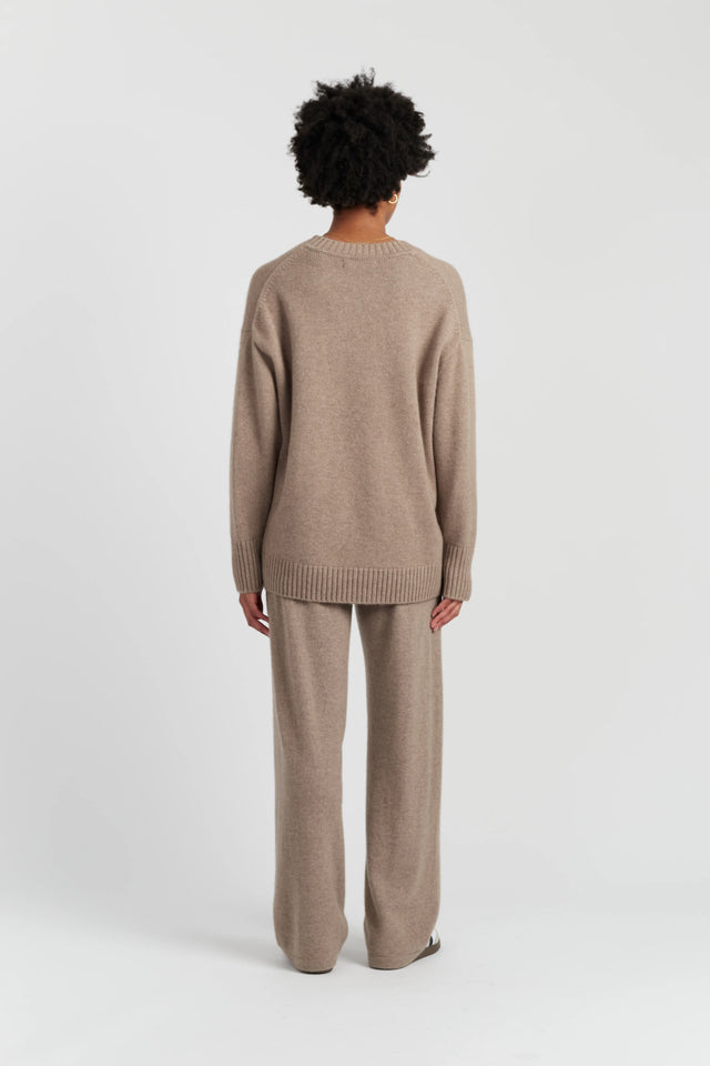 Warm-Oatmeal Pure Cashmere Chunky Crew Neck Sweater image 2
