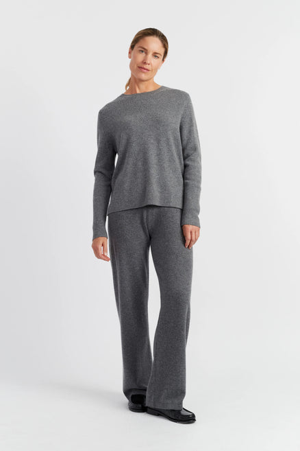 Mid-Grey Pure Cashmere Wide-Leg Track Pants