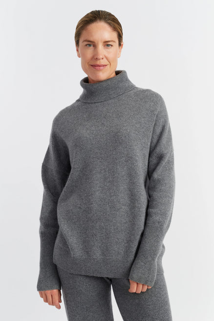 Mid-Grey Pure Cashmere Rollneck Sweater