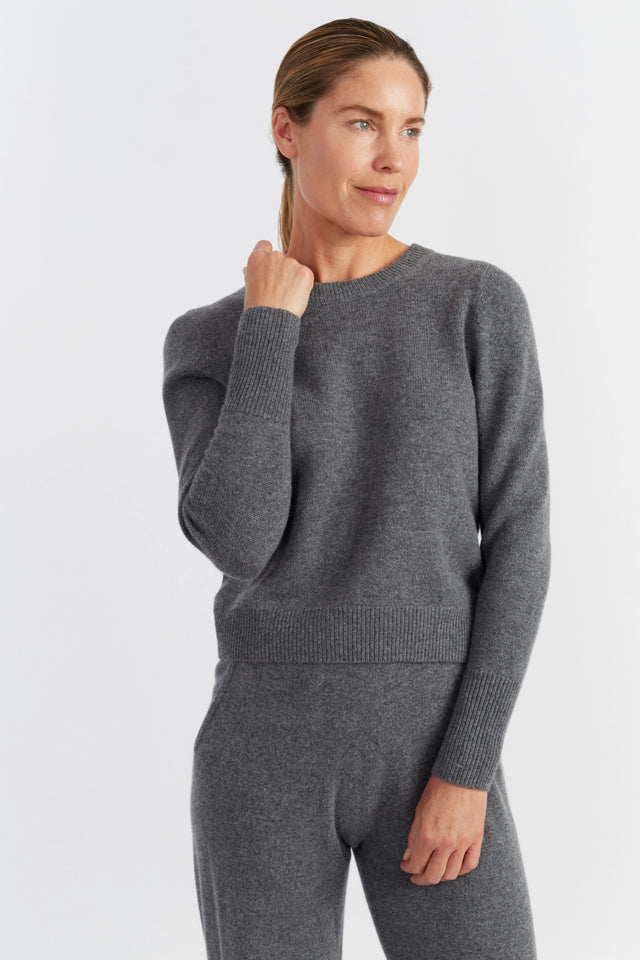 Mid-Grey Pure Cashmere Cropped Sweater image 1