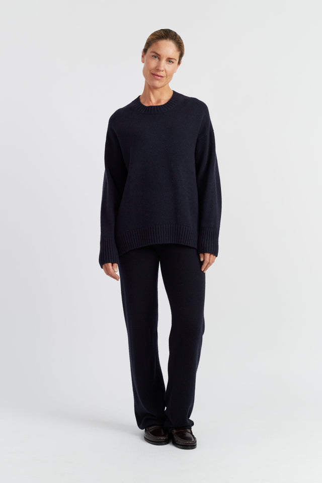 Navy Pure Cashmere Wide-Leg Pants image 3