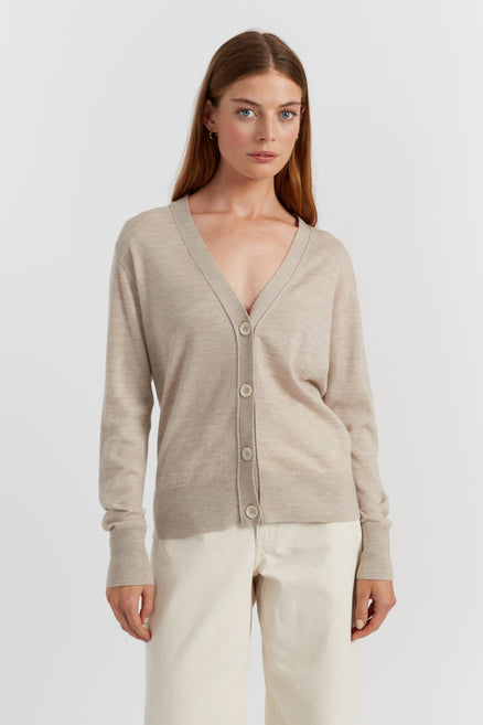 Oatmeal Pure Merino Cardigan