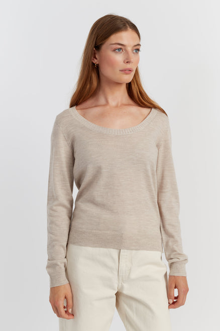 Oatmeal Pure Merino Scoop Neck Sweater