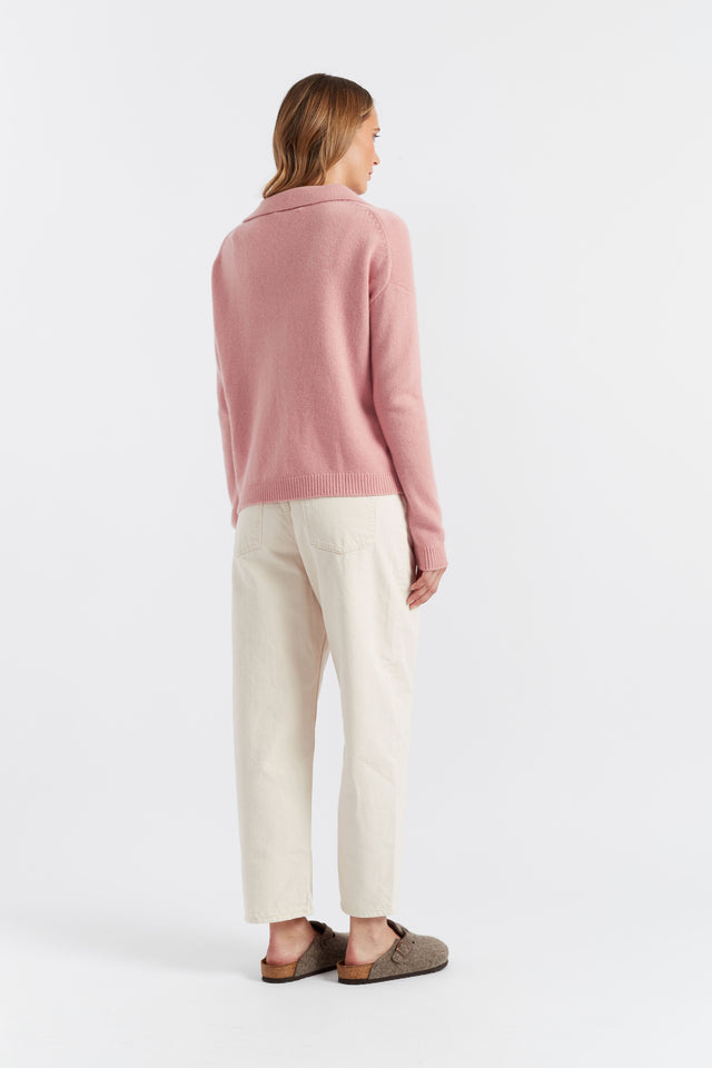 Clay-Pink Cloud Cashmere Collared Sweater image 3