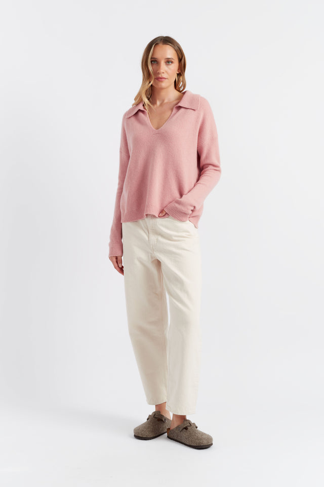 Clay-Pink Cloud Cashmere Collared Sweater image 5