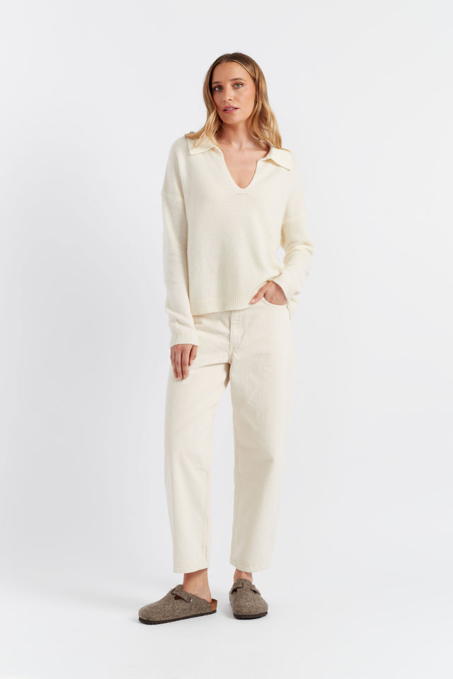 Cream Cloud Cashmere Collared Sweater image 4