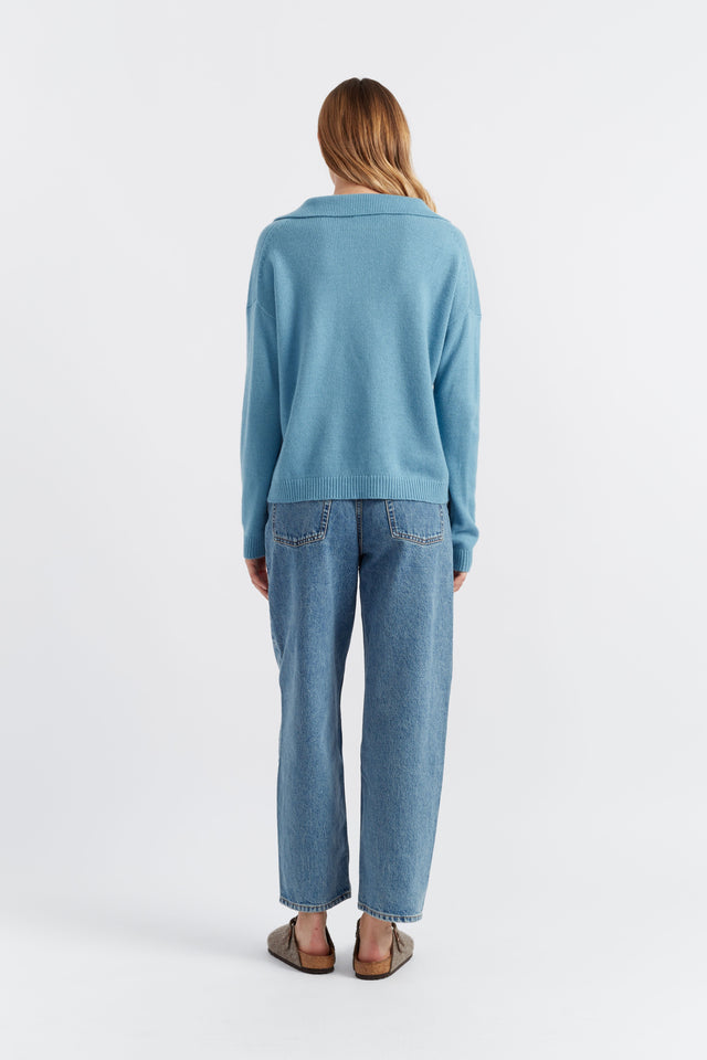 Sky-Blue Cloud Cashmere Collared Sweater image 3