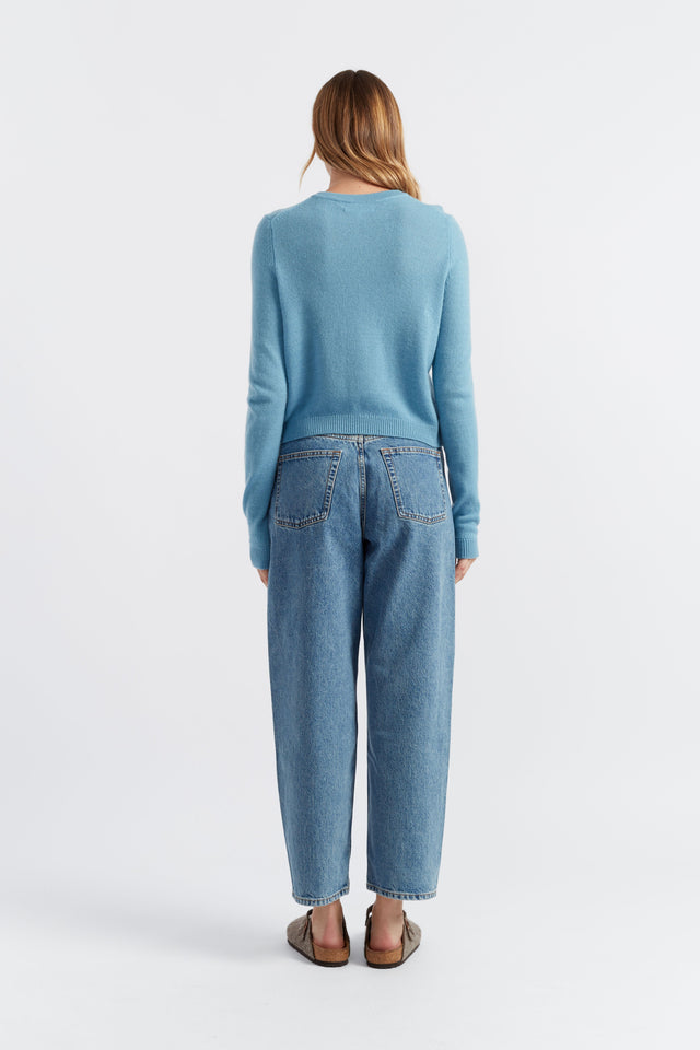 Sky-Blue Cloud Cashmere Cropped Cardigan image 3