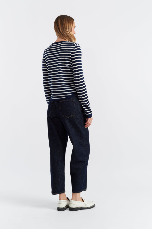 Women's Chinti and Parker Sweater Navy-Cream 100% Merino Heart Breton Size XS-3L image 3