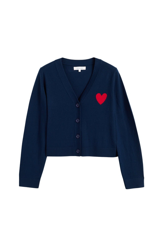 Navy Merino Heart Breton Cardigan image 2