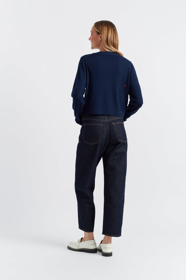 Navy Merino Heart Breton Cardigan image 3