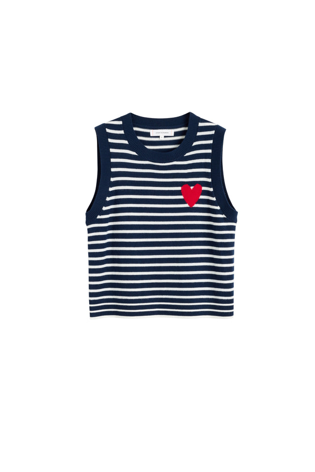 Navy-Cream Merino Heart Breton Tank image 2