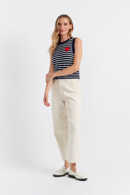 Navy-Cream Merino Heart Breton Tank