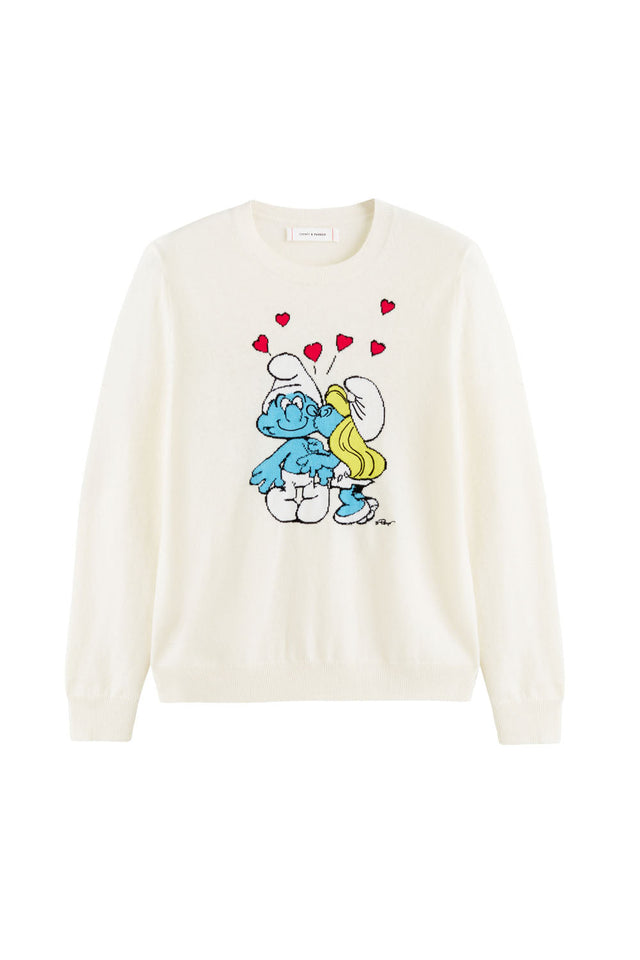 Cream Wool-Cashmere Kissing Smurfs Sweater image 2