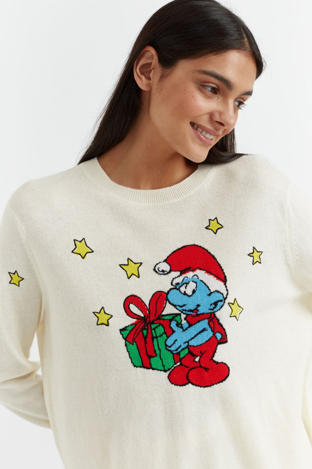 Cream Wool-Cashmere Christmas Smurf Sweater image 1
