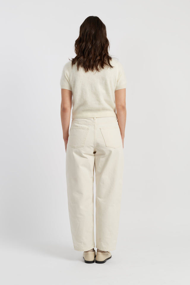 Cream Brushed Pure Cashmere Button Tee image 4