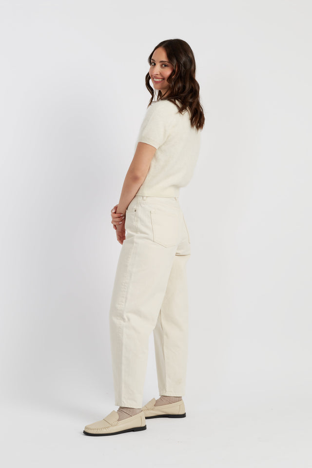 Cream Brushed Pure Cashmere Button Tee image 3